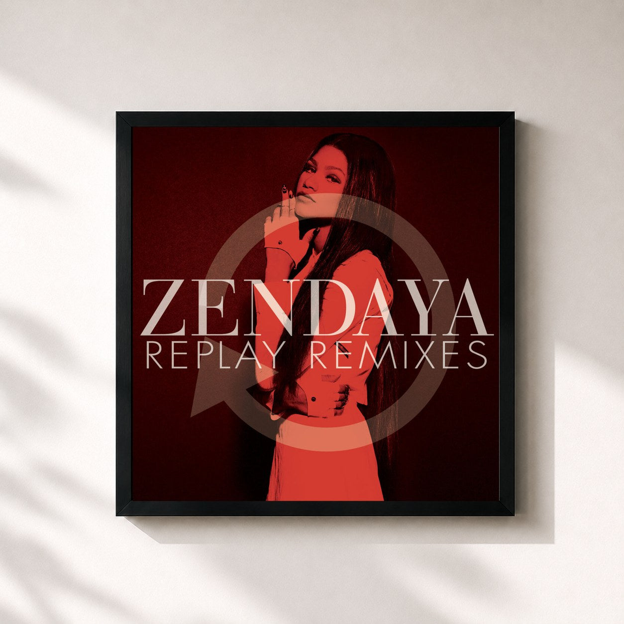 #noir Tableau carré de l'album Replay Remixes de Zendaya, cadre noir 32x32 cm