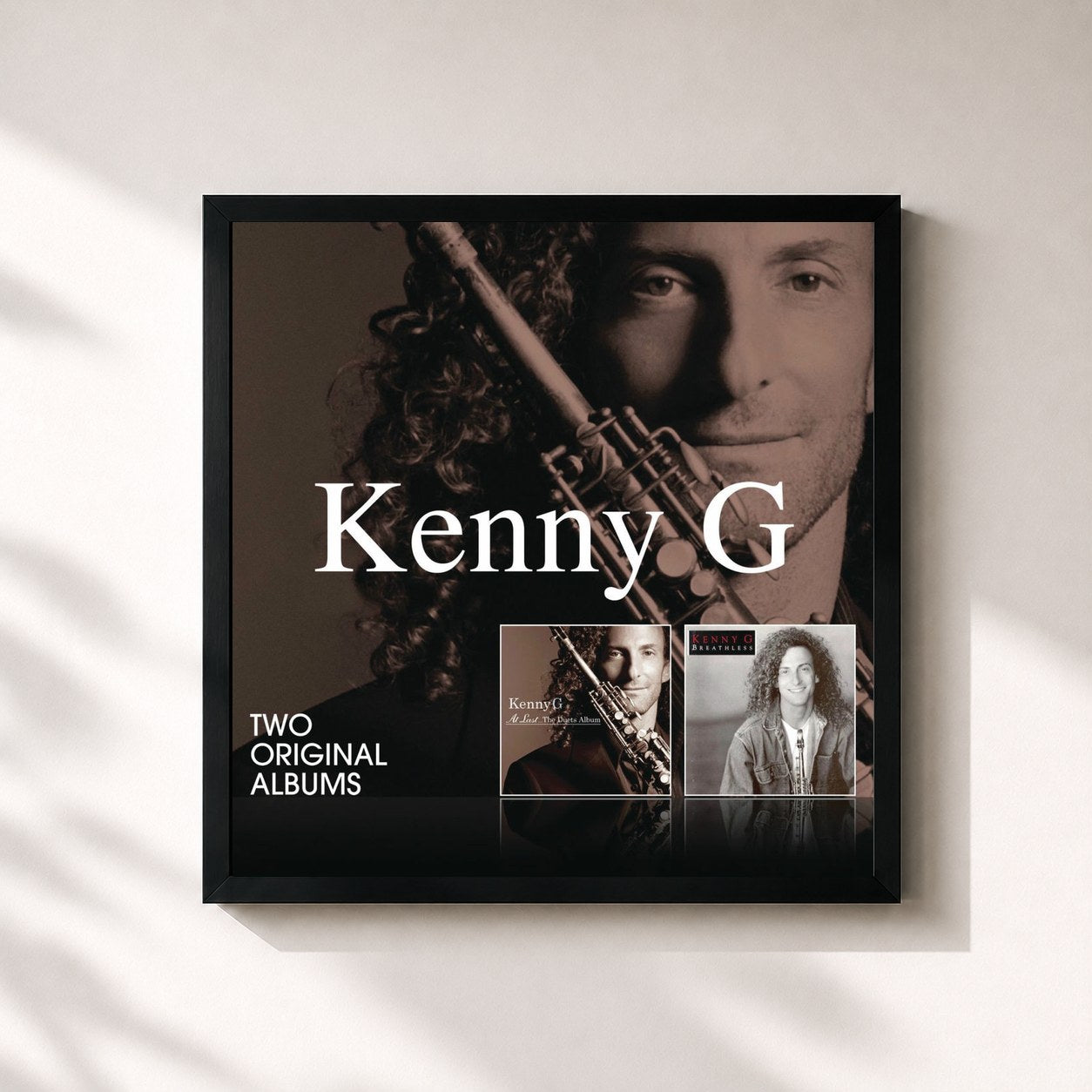 #noir Tableau carré de l'album At Last...The Duets Album/ Breathless de Kenny G, cadre noir 32x32 cm