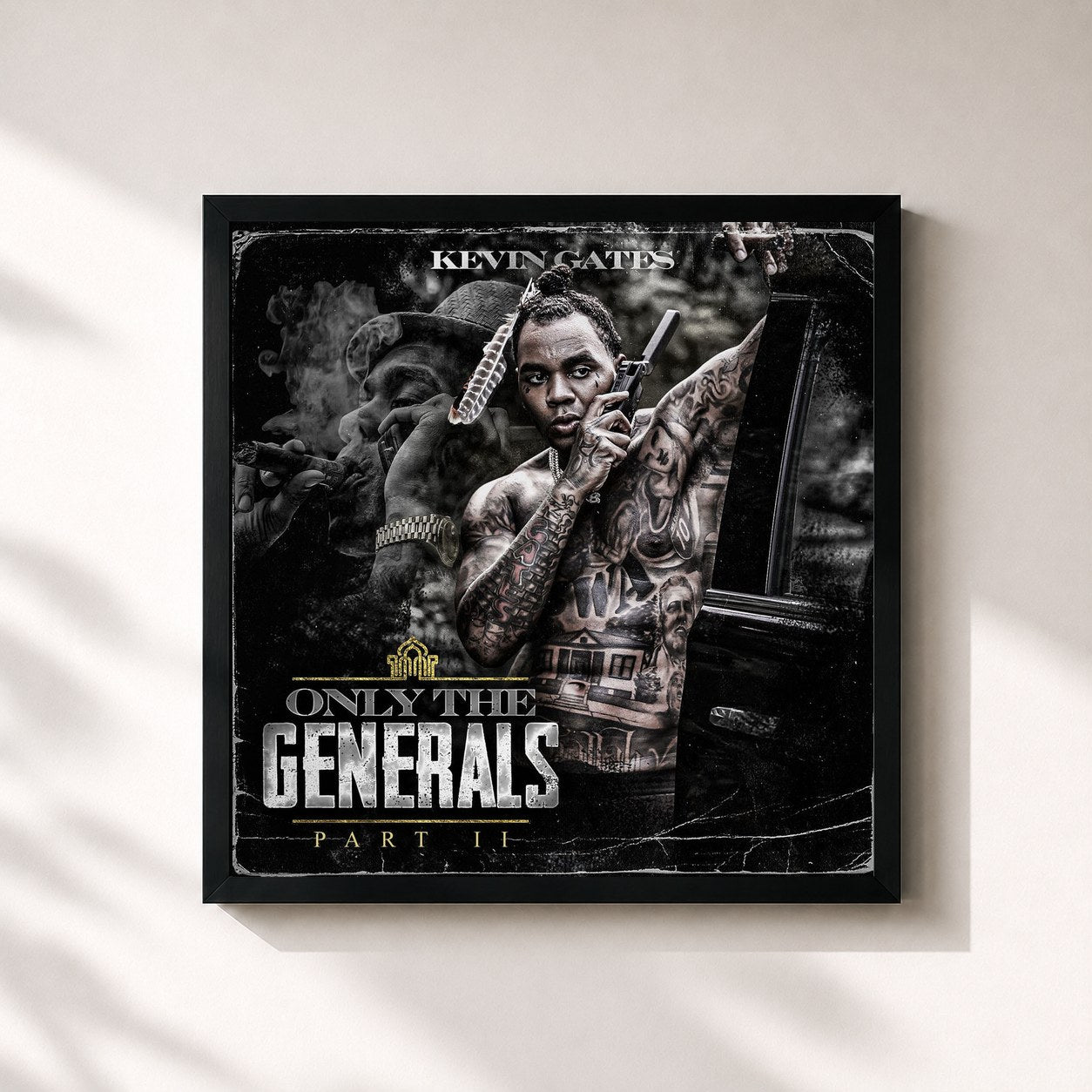 #noir Tableau carré de l'album Only The Generals Part II de Kevin Gates, cadre noir 32x32 cm