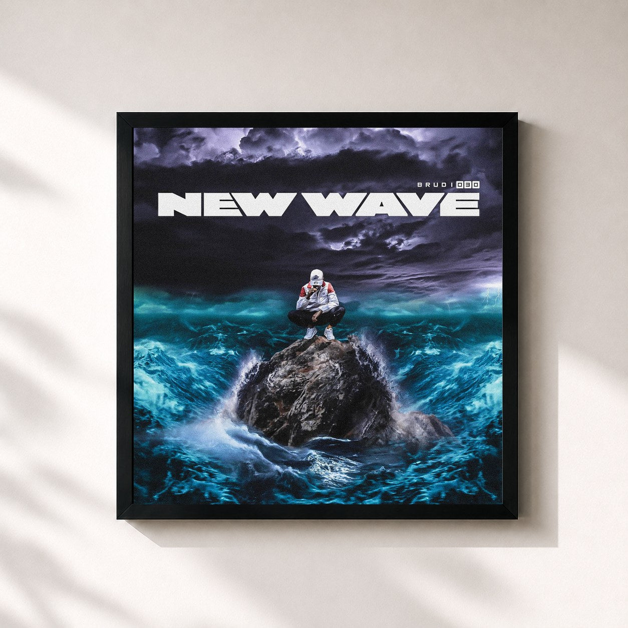 #noir Tableau carré de l'album NEW WAVE de Brudi030, cadre noir 32x32 cm