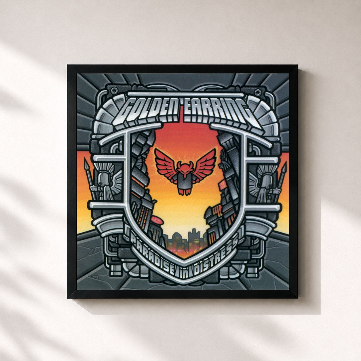 #noir Tableau carré de l'album Paradise In Distress de Golden Earring, cadre noir 32x32 cm