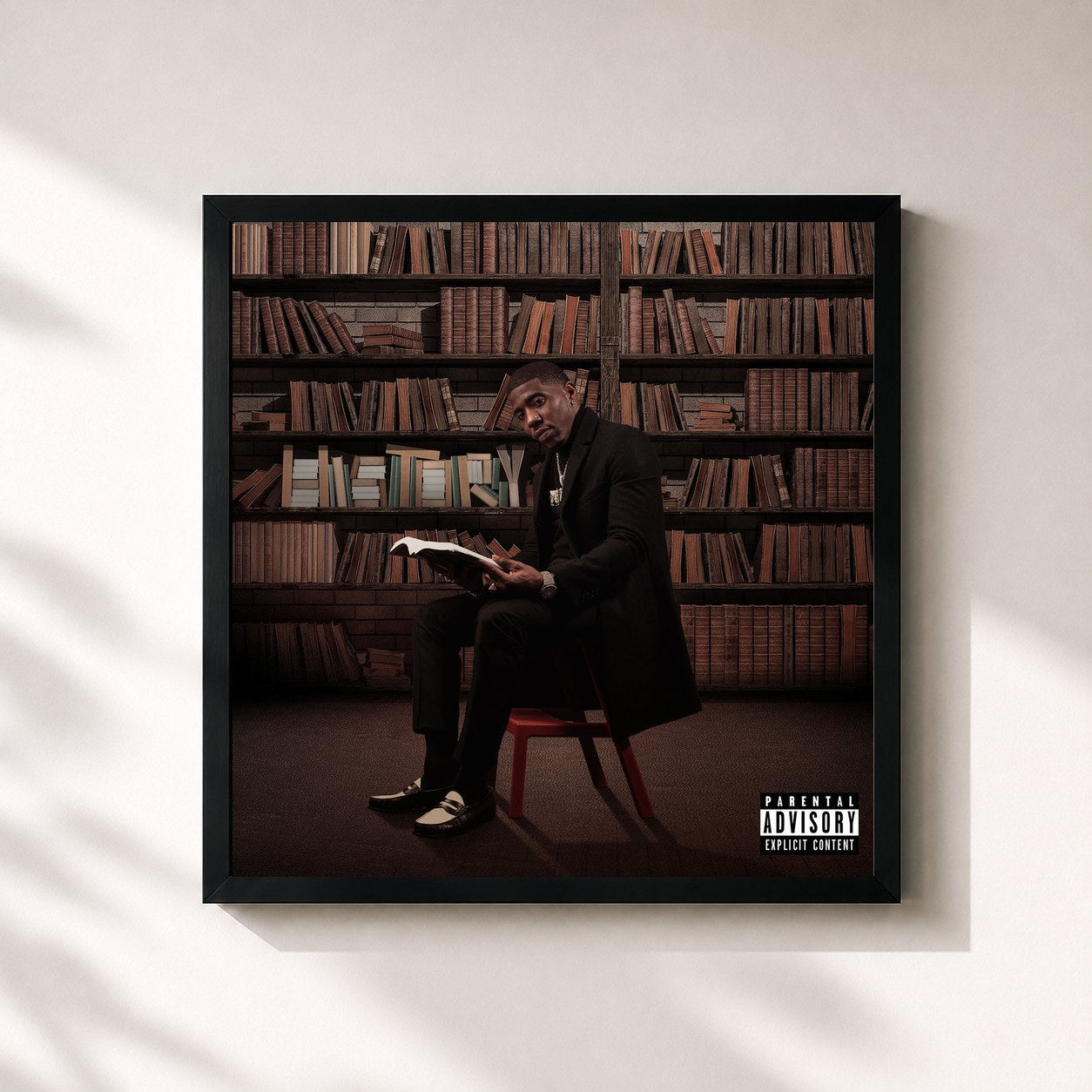 #noir Tableau carré de l'album HIStory de YFN Lucci, cadre noir 32x32 cm
