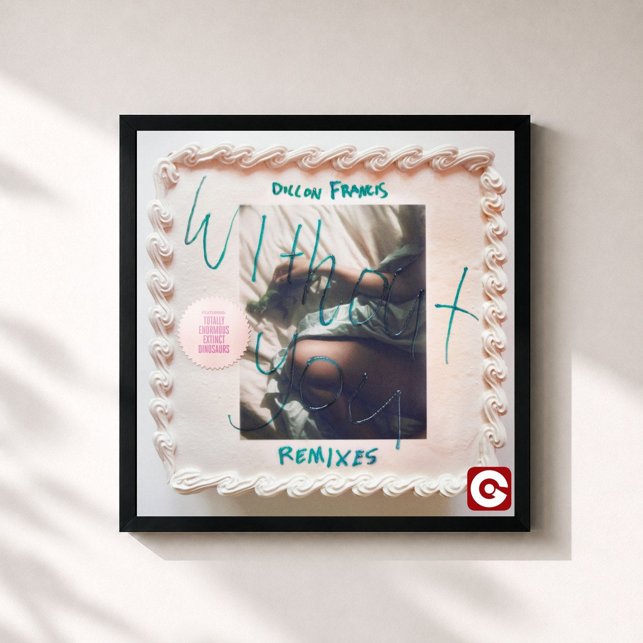 #noir Tableau carré de l'album Without You (Remixes) de Dillon Francis, cadre noir 32x32 cm