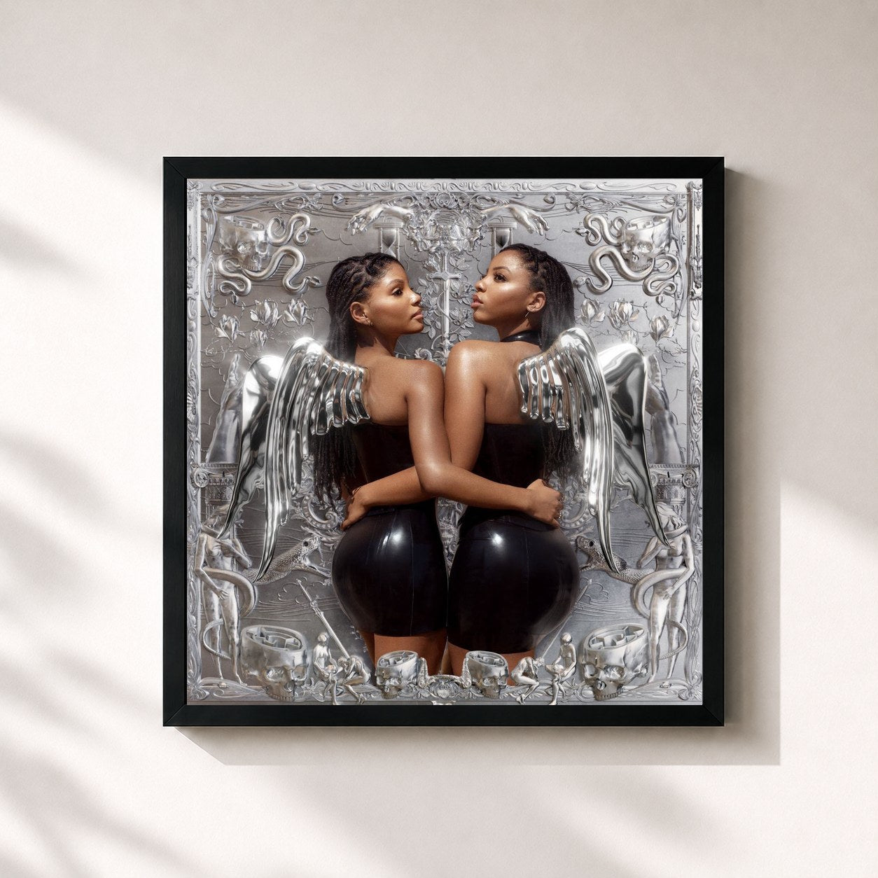 #noir Tableau carré de l'album Ungodly Hour (Chrome Edition) de Chloe x Halle, cadre noir 32x32 cm