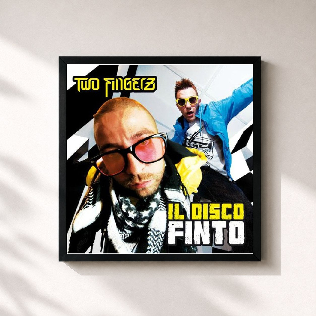 #noir Tableau carré de l'album Il disco finto de Two Fingerz, cadre noir 32x32 cm