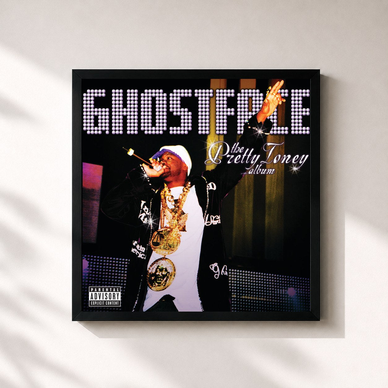 #noir Tableau carré de l'album The Pretty Toney Album de Ghostface Killah, cadre noir 32x32 cm