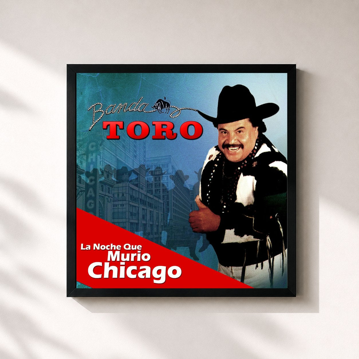 #noir Tableau carré de l'album La Noche Que Murio Chicago de Banda Toro, cadre noir 32x32 cm