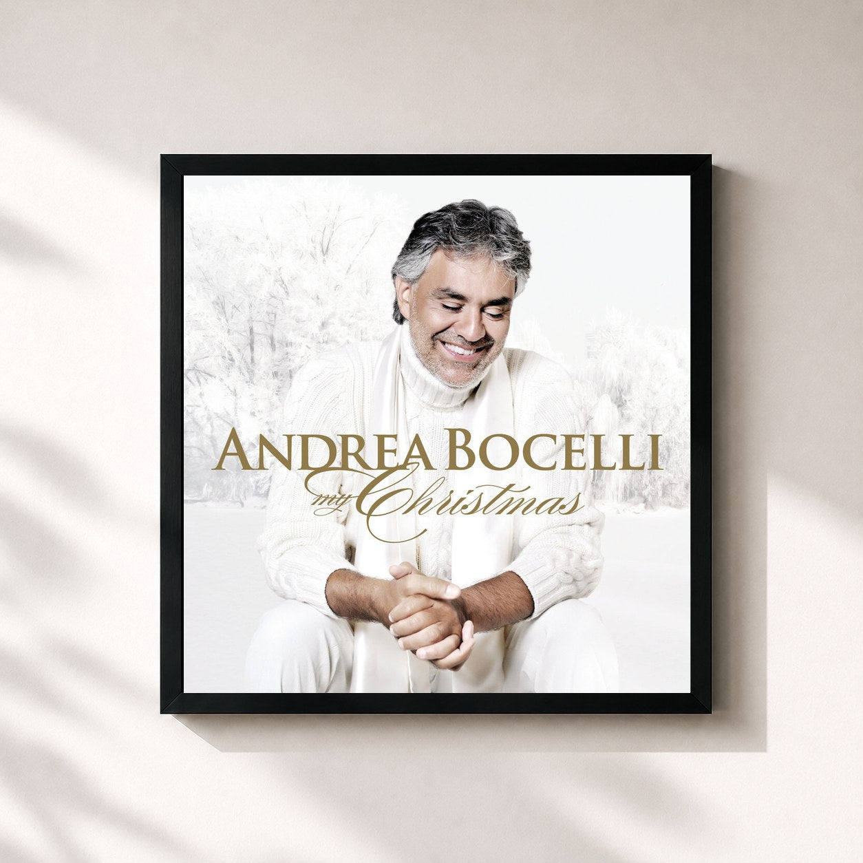 #noir Tableau carré de l'album My Christmas (Remastered) de Andrea Bocelli, cadre noir 32x32 cm