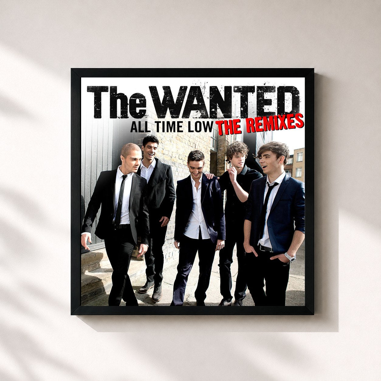 #noir Tableau carré de l'album All Time Low (Remixes) de The Wanted, cadre noir 32x32 cm