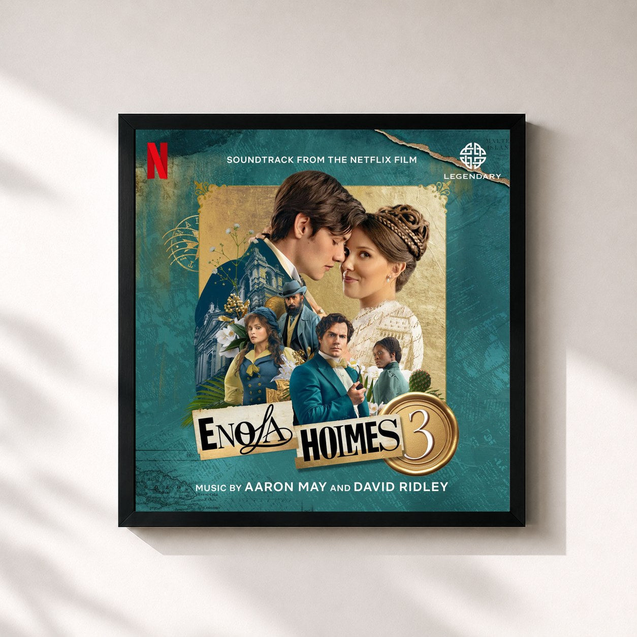 #noir Tableau carré de l'album Enola Holmes 3 (Soundtrack from the Netflix Film) de Aaron May, cadre noir 32x32 cm
