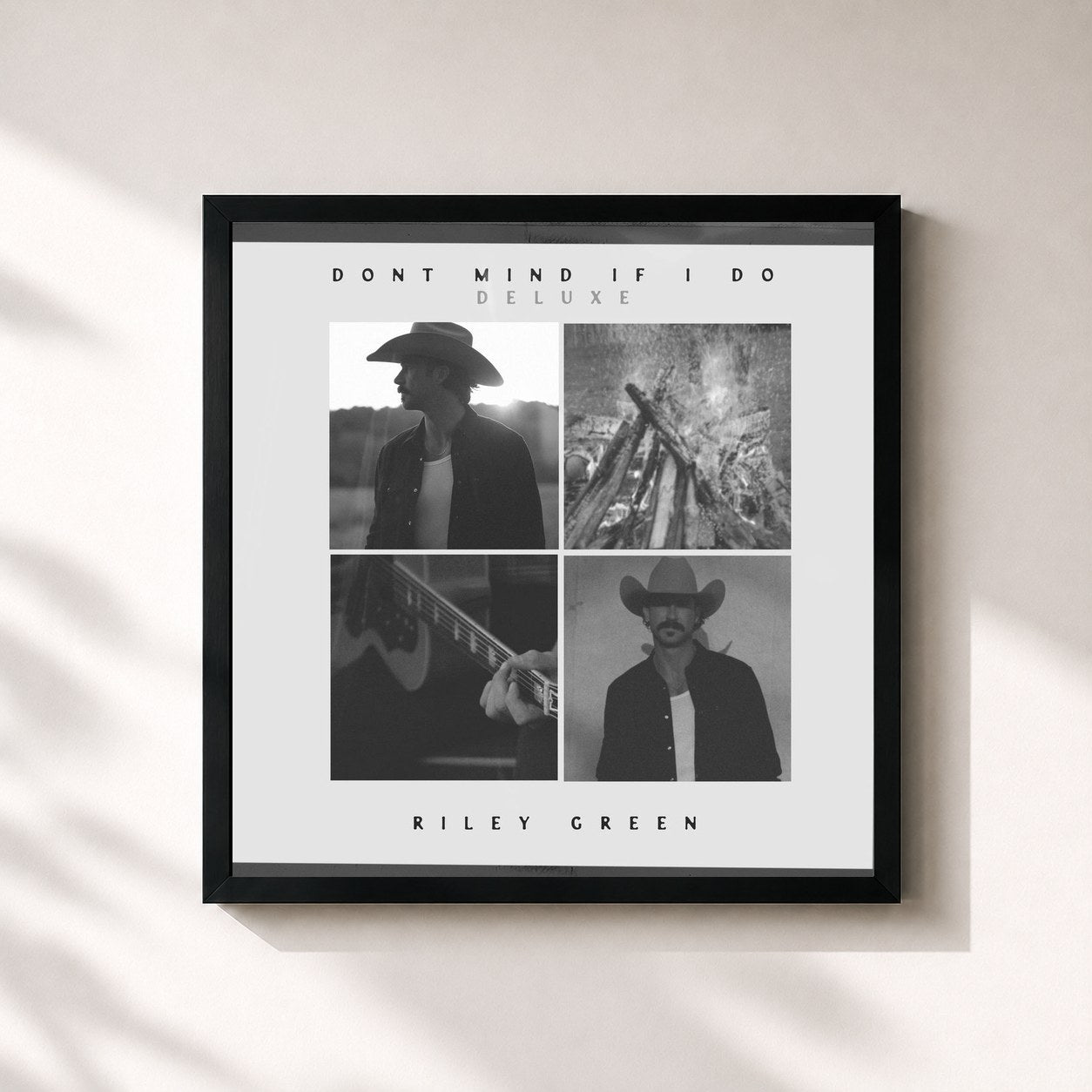 #noir Tableau carré de l'album Don't Mind If I Do (Deluxe) de Riley Green, cadre noir 32x32 cm