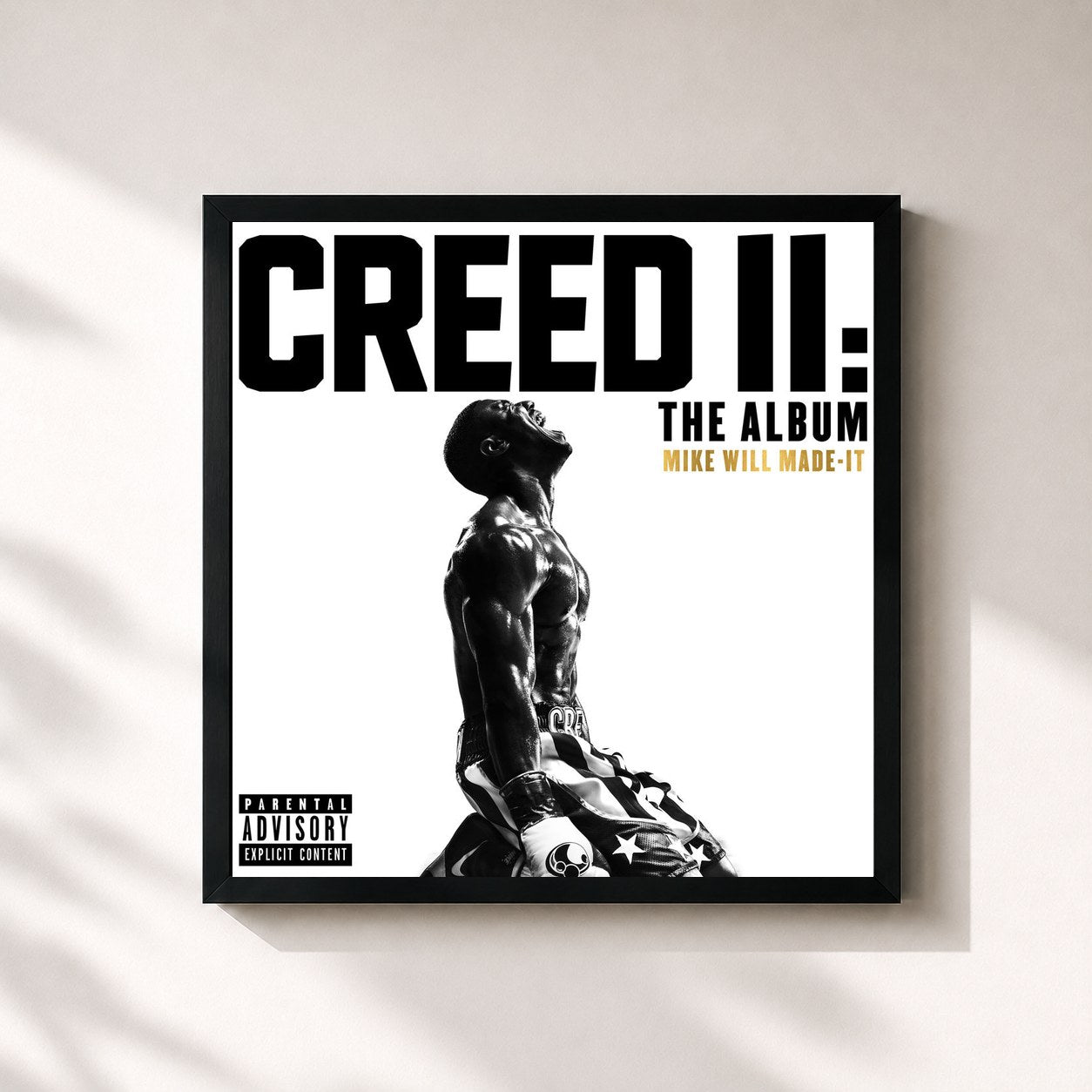 #noir Tableau carré de l'album Creed II: The Album de Mike Will Made-It, cadre noir 32x32 cm