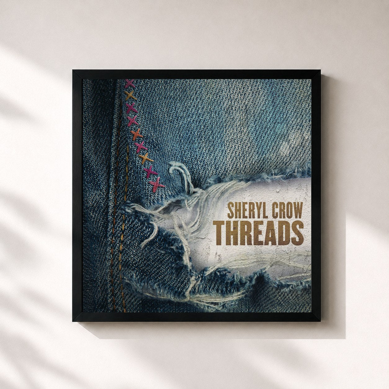 #noir Tableau carré de l'album Threads de Sheryl Crow, cadre noir 32x32 cm