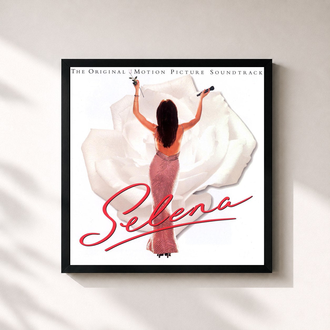#noir Tableau carré de l'album Movie Soundtrack de Selena, cadre noir 32x32 cm