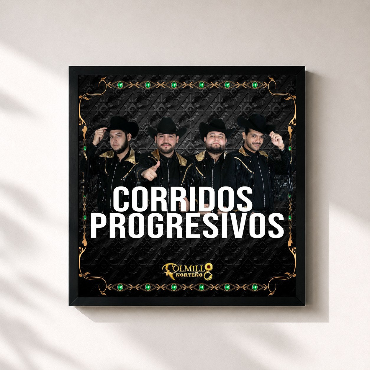 #noir Tableau carré de l'album Corridos Progresivos de Colmillo Norteño, cadre noir 32x32 cm