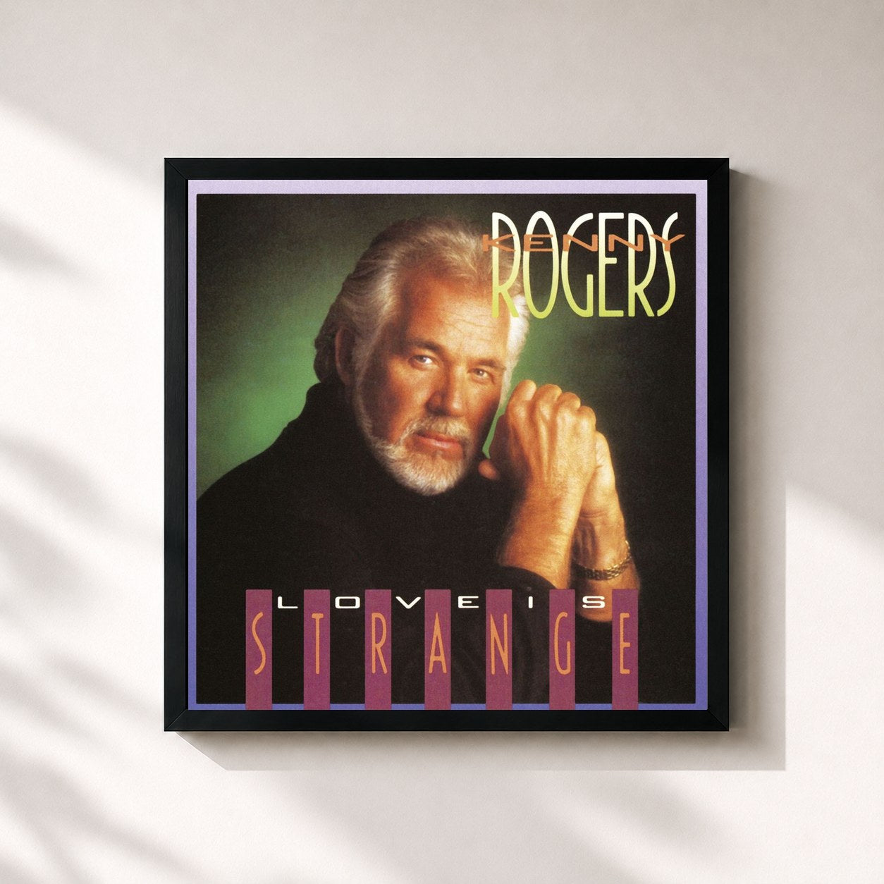 #noir Tableau carré de l'album Love Is Strange de Kenny Rogers, cadre noir 32x32 cm