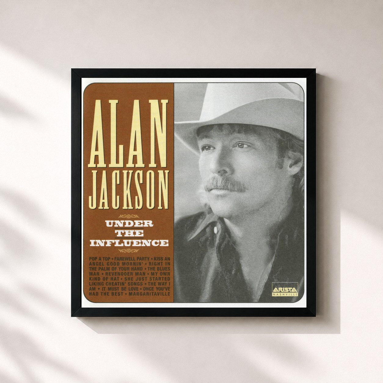 #noir Tableau carré de l'album Under The Influence de Alan Jackson, cadre noir 32x32 cm