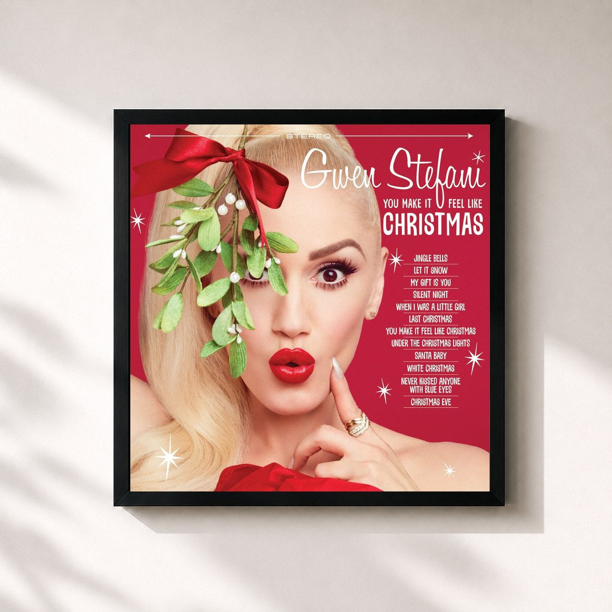 #noir Tableau carré de l'album You Make It Feel Like Christmas de Gwen Stefani, cadre noir 32x32 cm