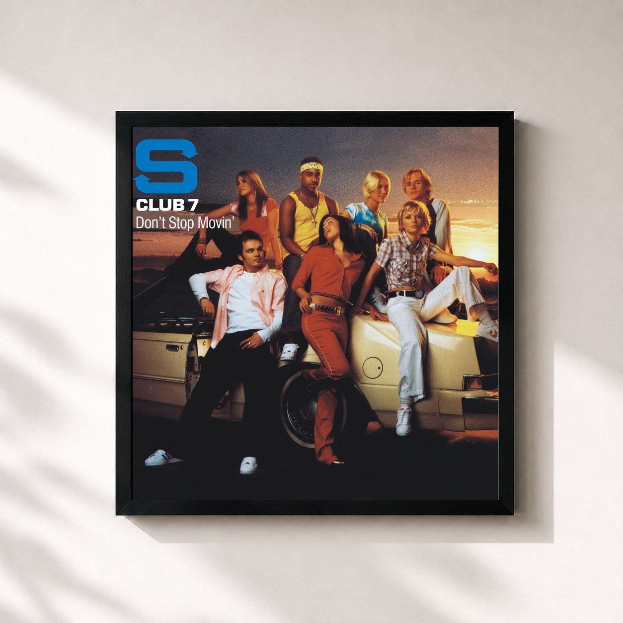 #noir Tableau carré de l'album Don’t Stop Movin’ de S Club, cadre noir 32x32 cm