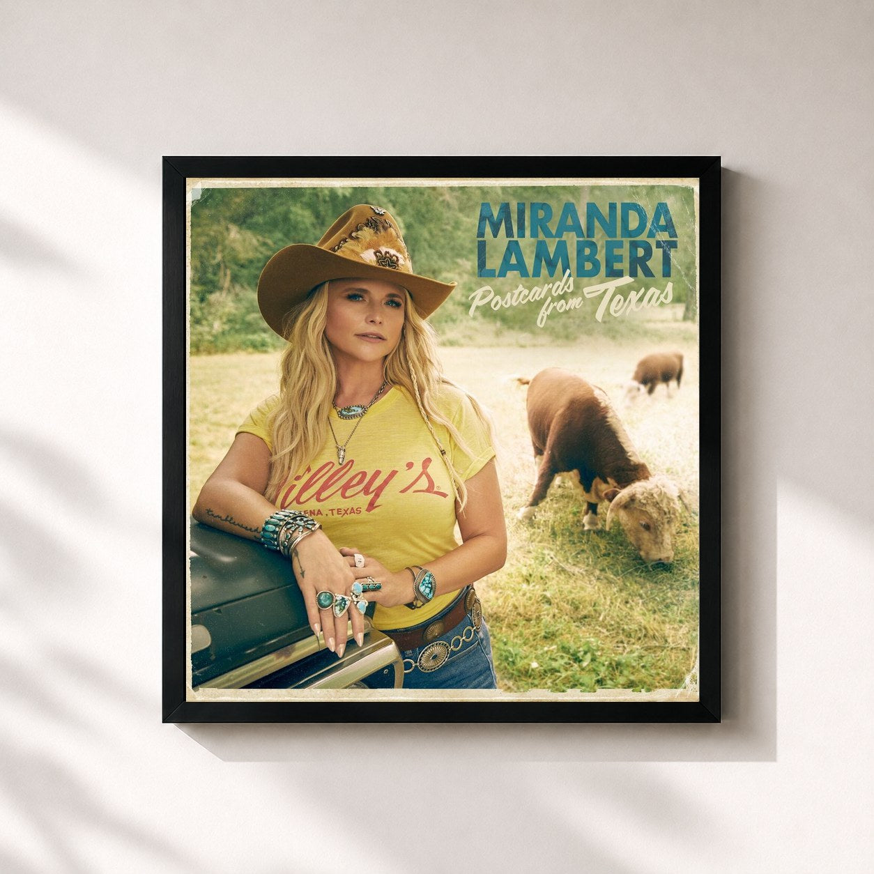 #noir Tableau carré de l'album Postcards From Texas de Miranda Lambert, cadre noir 32x32 cm