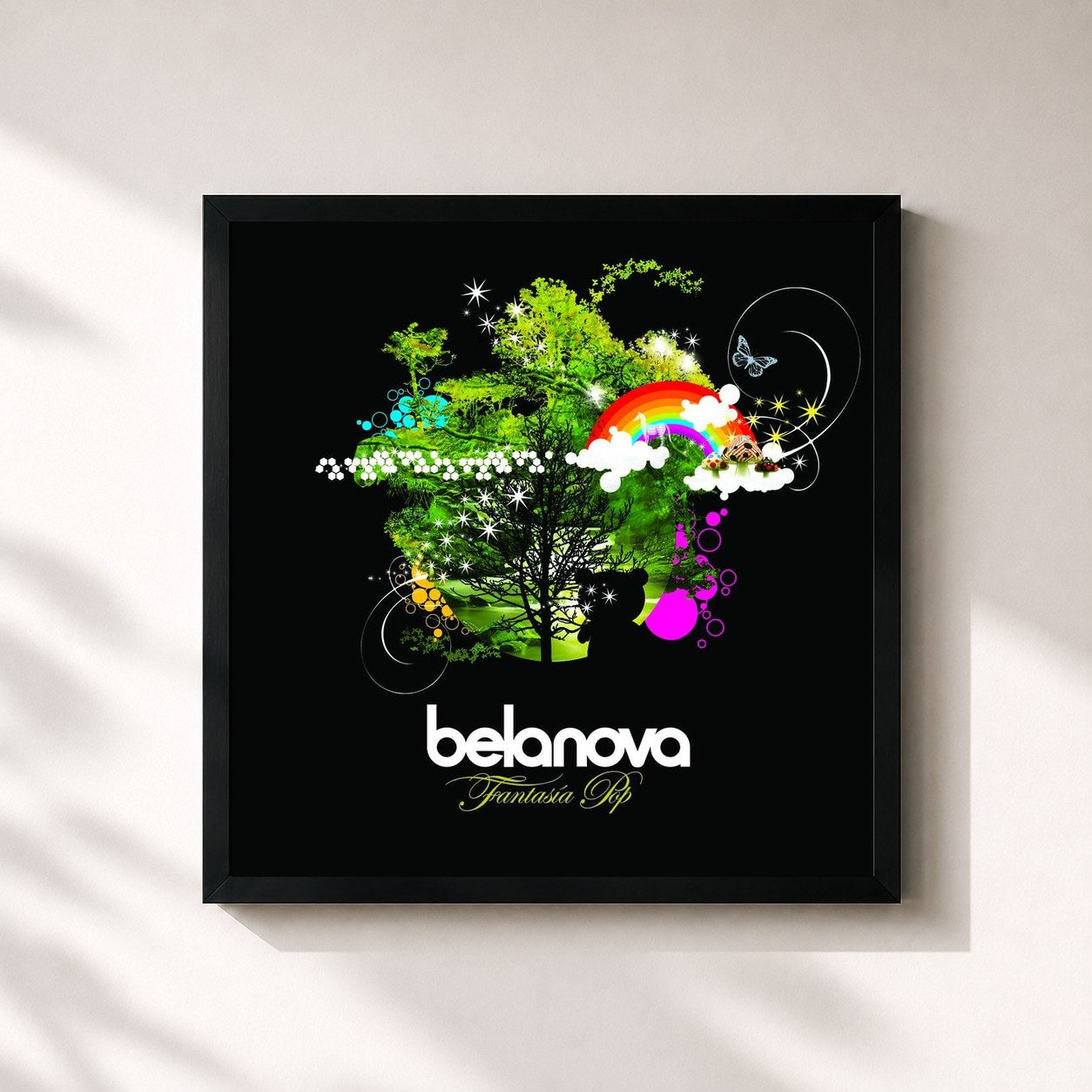 #noir Tableau carré de l'album Fantasía Pop de Belanova, cadre noir 32x32 cm