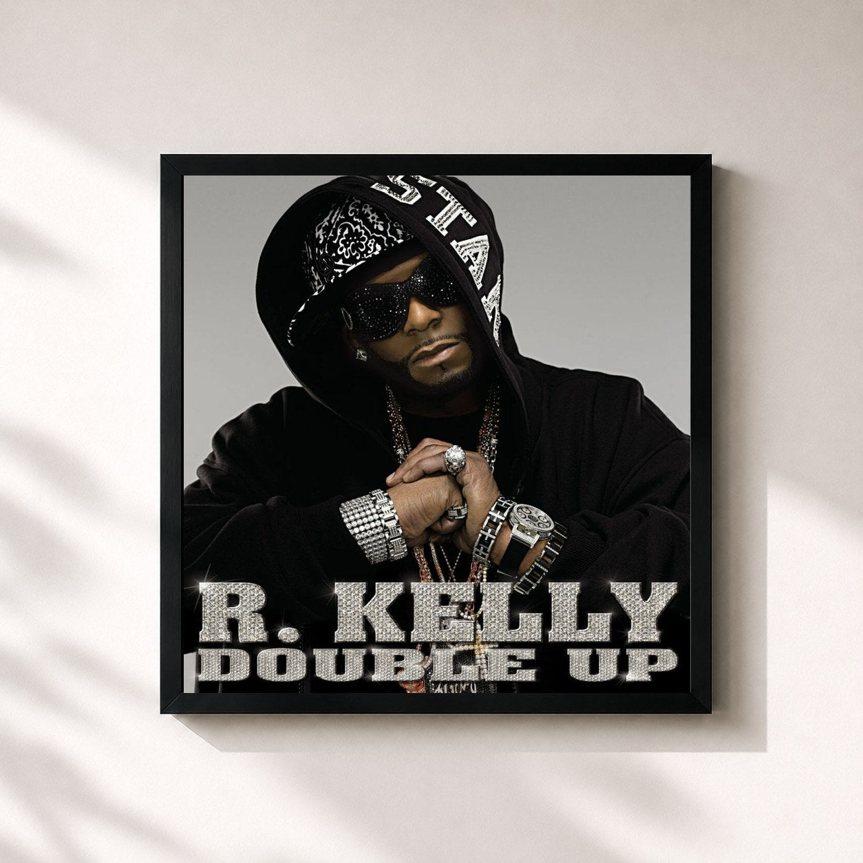 #noir Tableau carré de l'album Double Up de R. Kelly, cadre noir 32x32 cm