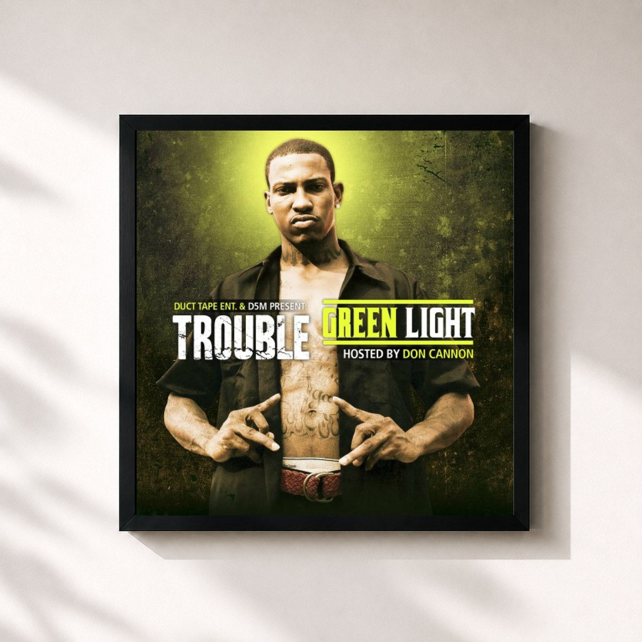 #noir Tableau carré de l'album Greenlight de Trouble, cadre noir 32x32 cm