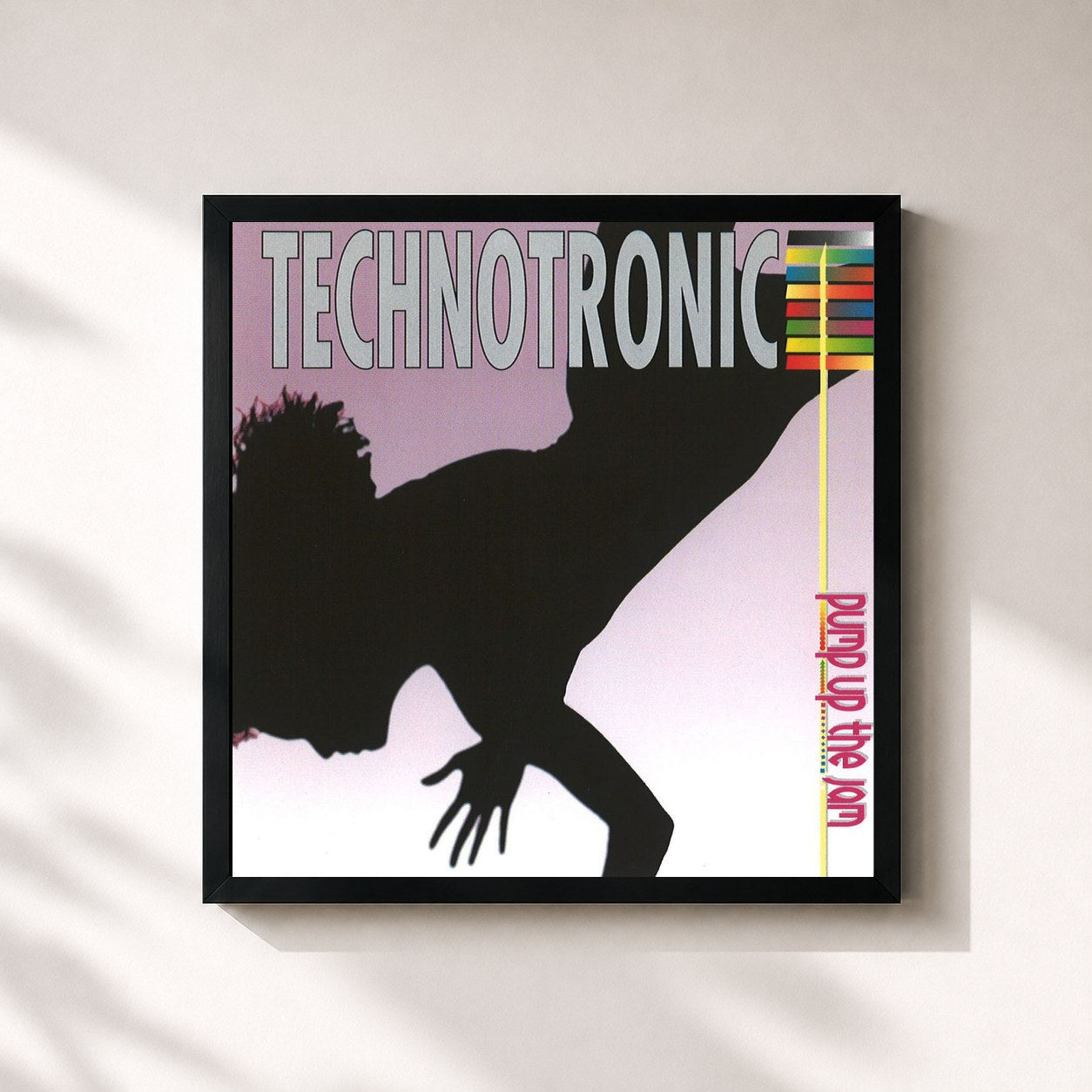 #noir Tableau carré de l'album Pump Up The Jam de Technotronic, cadre noir 32x32 cm