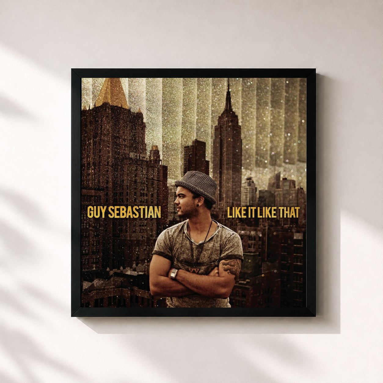 #noir Tableau carré de l'album Like It Like That de Guy Sebastian, cadre noir 32x32 cm