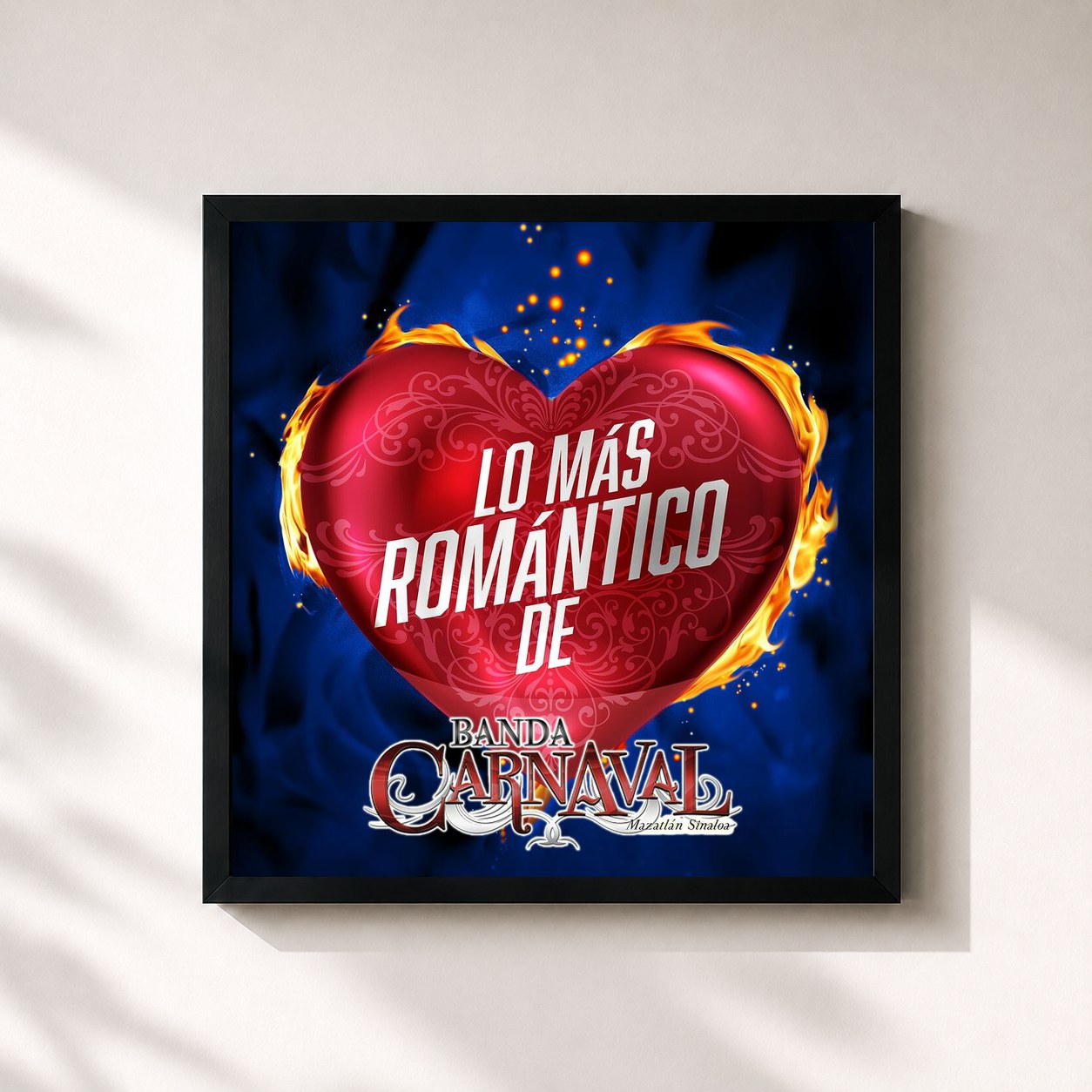 #noir Tableau carré de l'album Lo Más Romántico De de Banda Carnaval, cadre noir 32x32 cm
