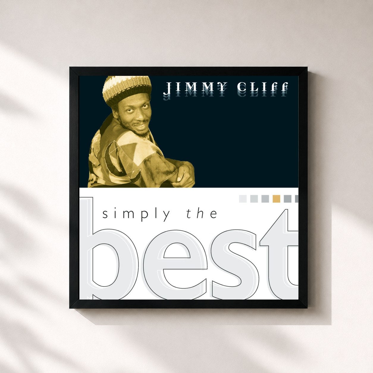 #noir Tableau carré de l'album Simply The Best de Jimmy Cliff, cadre noir 32x32 cm
