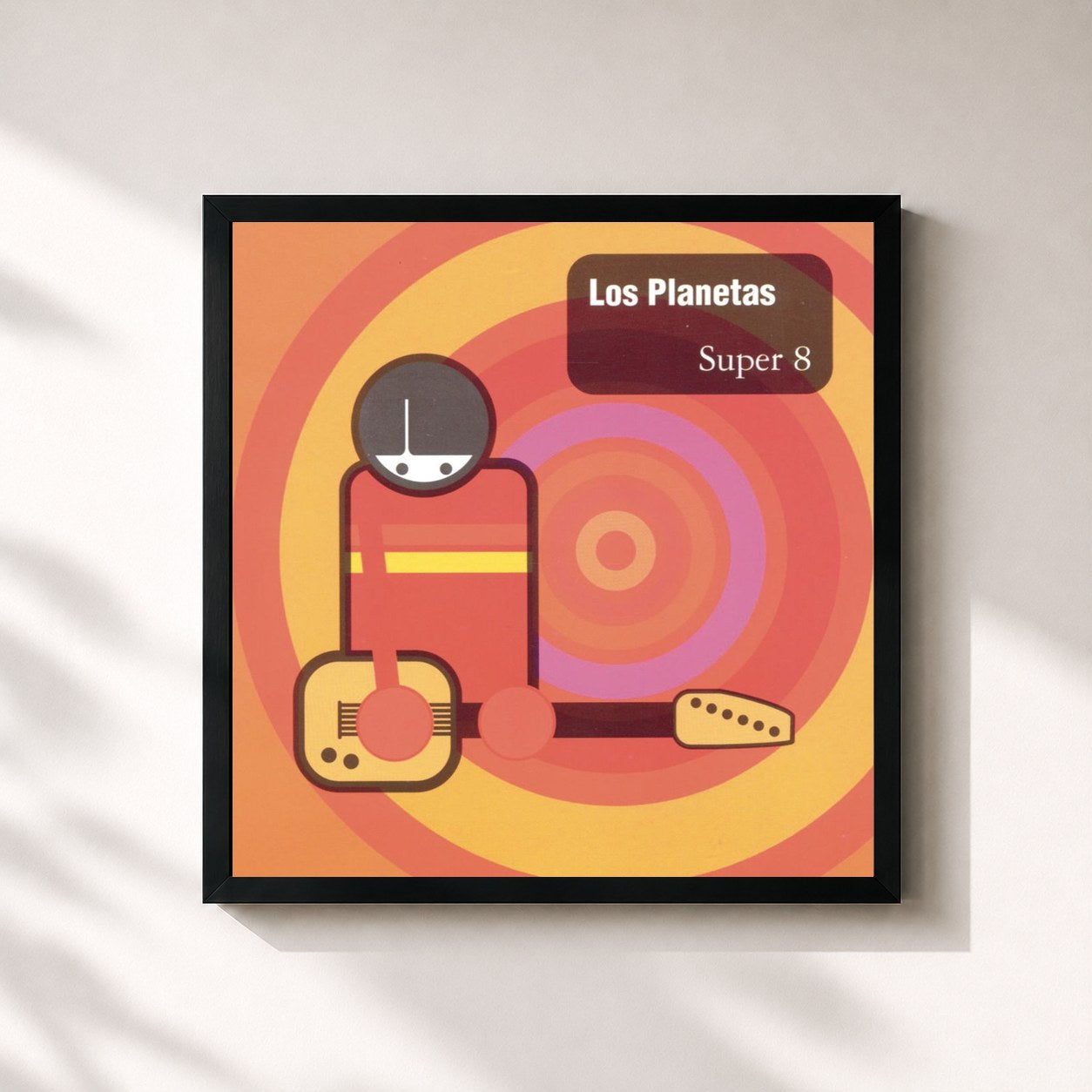 #noir Tableau carré de l'album Super 8 de Los Planetas, cadre noir 32x32 cm