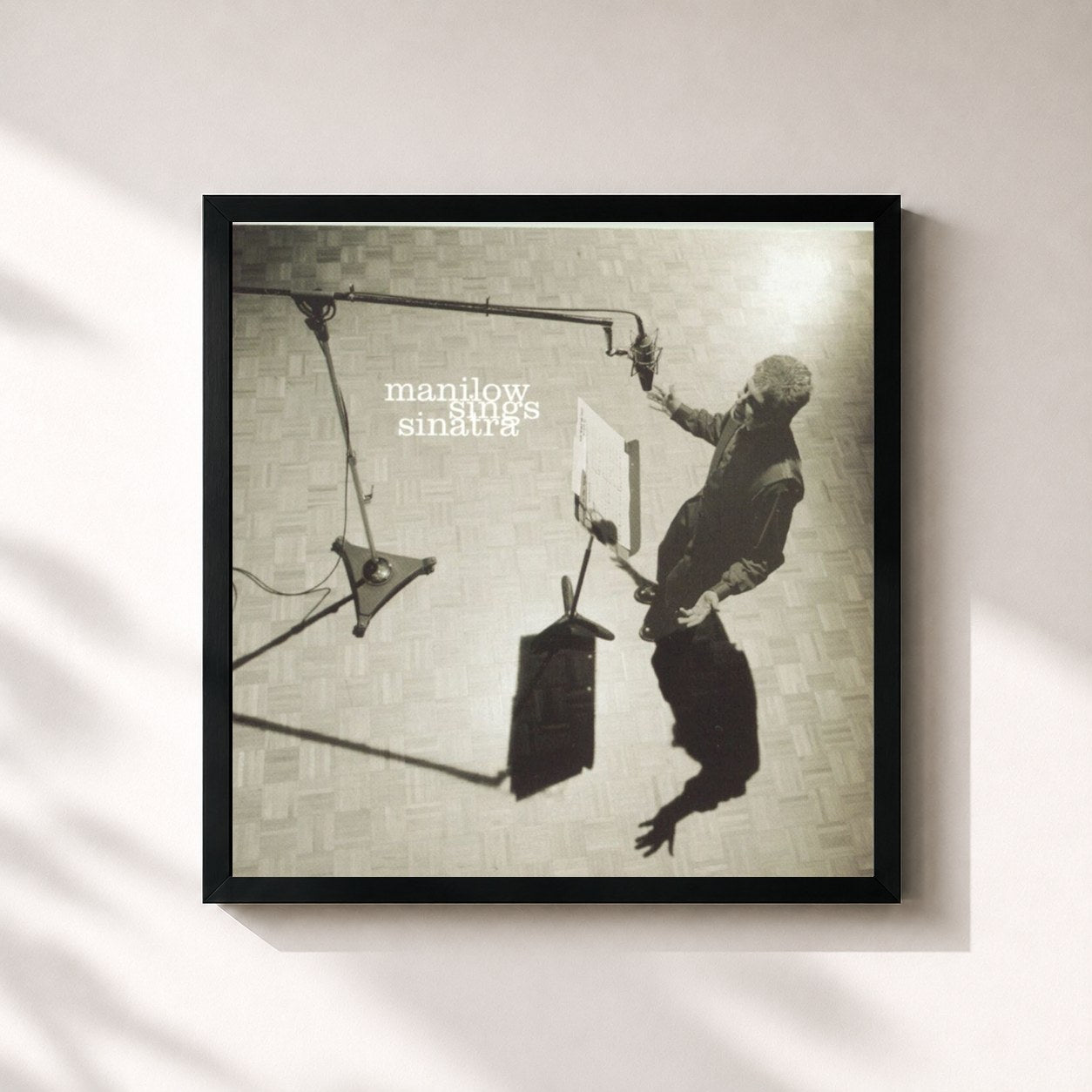#noir Tableau carré de l'album Manilow Sings Sinatra de Barry Manilow, cadre noir 32x32 cm