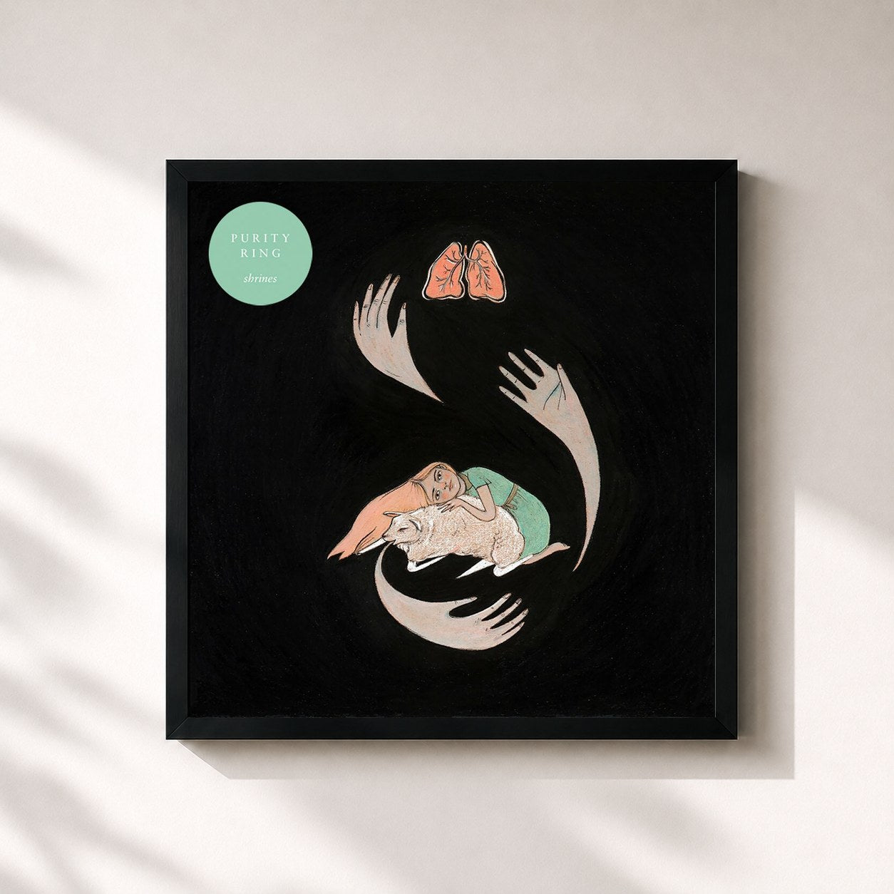 #noir Tableau carré de l'album shrines de Purity Ring, cadre noir 32x32 cm