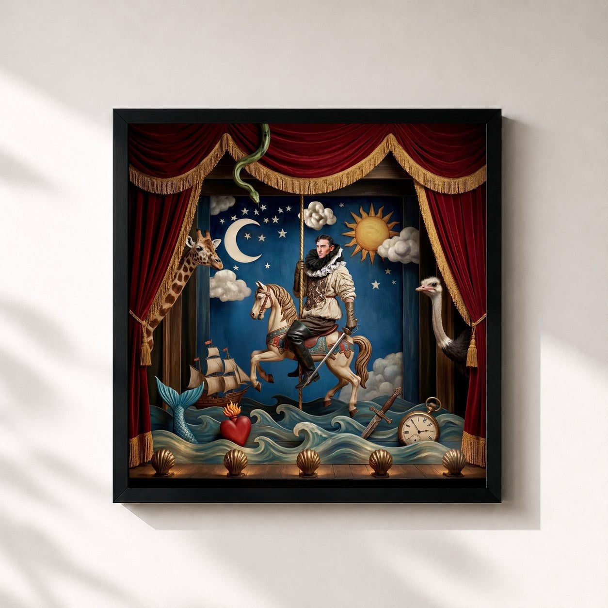 #noir Tableau carré de l'album Commedia musicale de Michele Bravi, cadre noir 32x32 cm