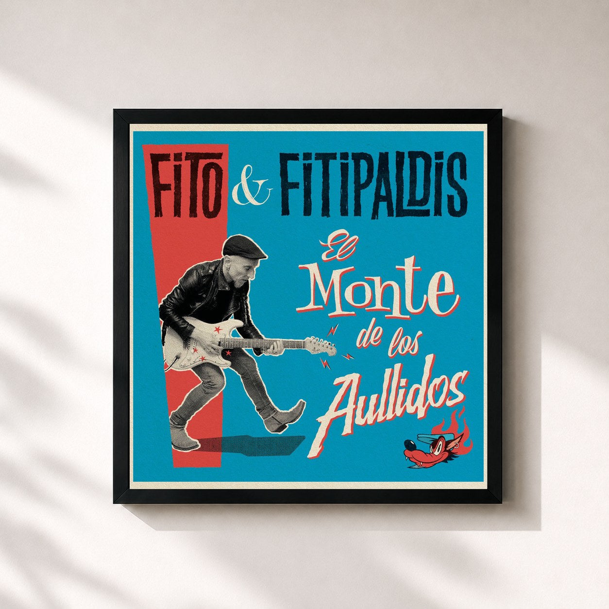#noir Tableau carré de l'album El monte de los aullidos de Fito y Fitipaldis, cadre noir 32x32 cm