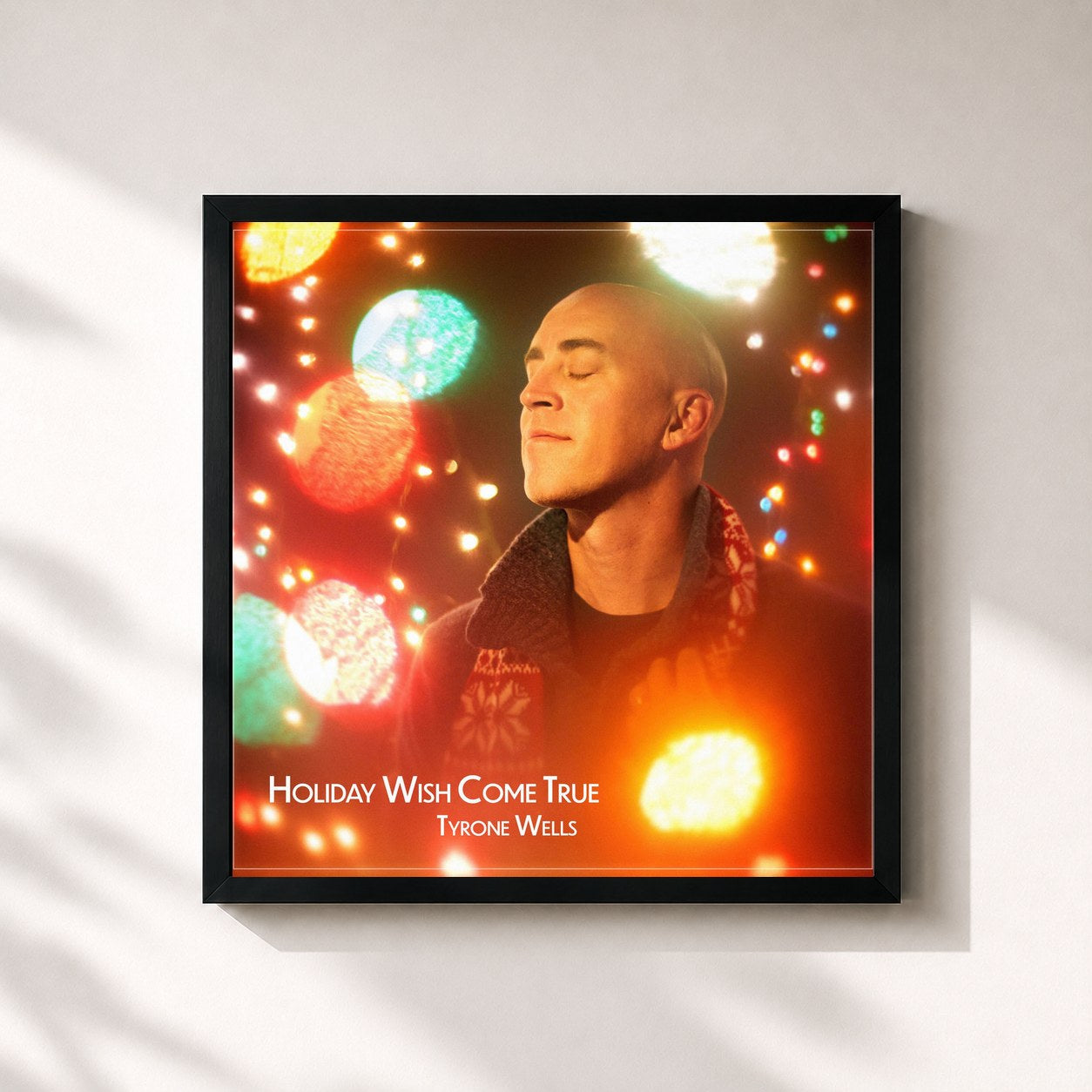 #noir Tableau carré de l'album Holiday Wish Come True de Tyrone Wells, cadre noir 32x32 cm
