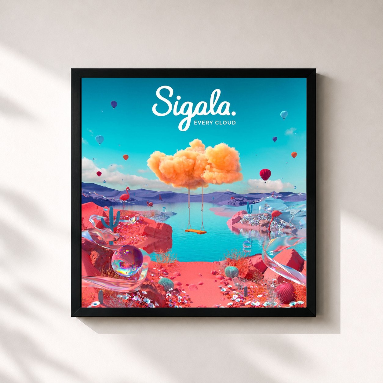 #noir Tableau carré de l'album Every Cloud - Silver Linings de Sigala, cadre noir 32x32 cm
