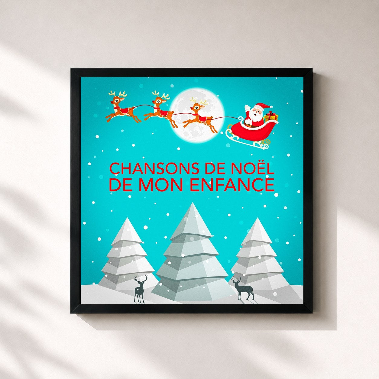 #noir Tableau carré de l'album Chansons de Noël de mon enfance de Chansons de Noel, cadre noir 32x32 cm