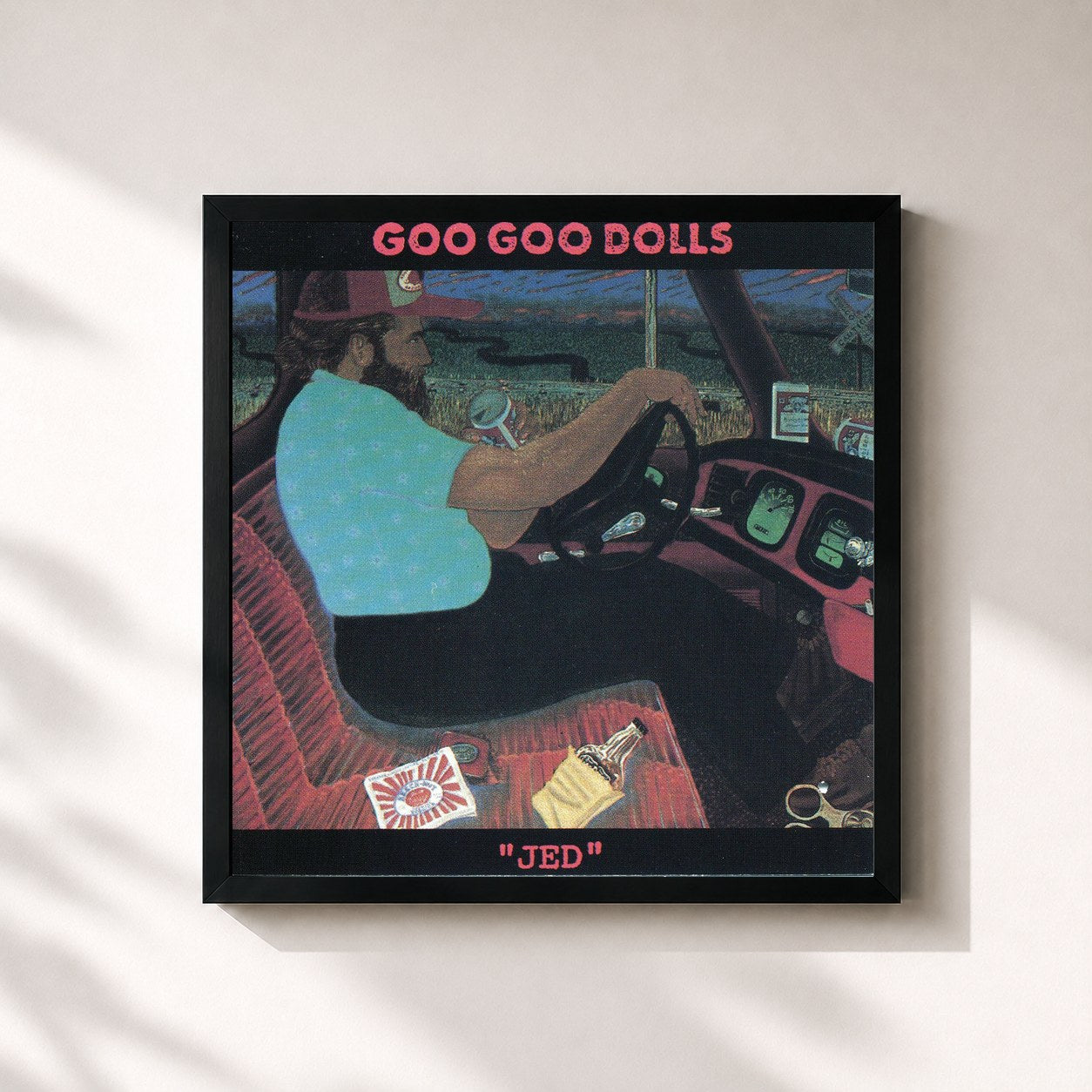 #noir Tableau carré de l'album Jed de The Goo Goo Dolls, cadre noir 32x32 cm