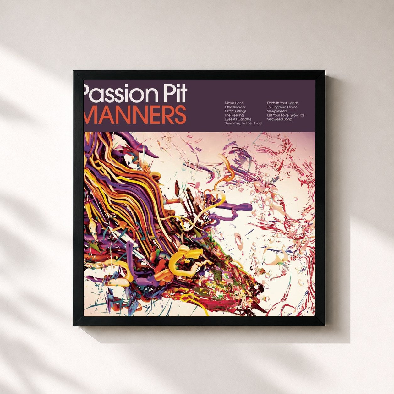 #noir Tableau carré de l'album Manners de Passion Pit, cadre noir 32x32 cm