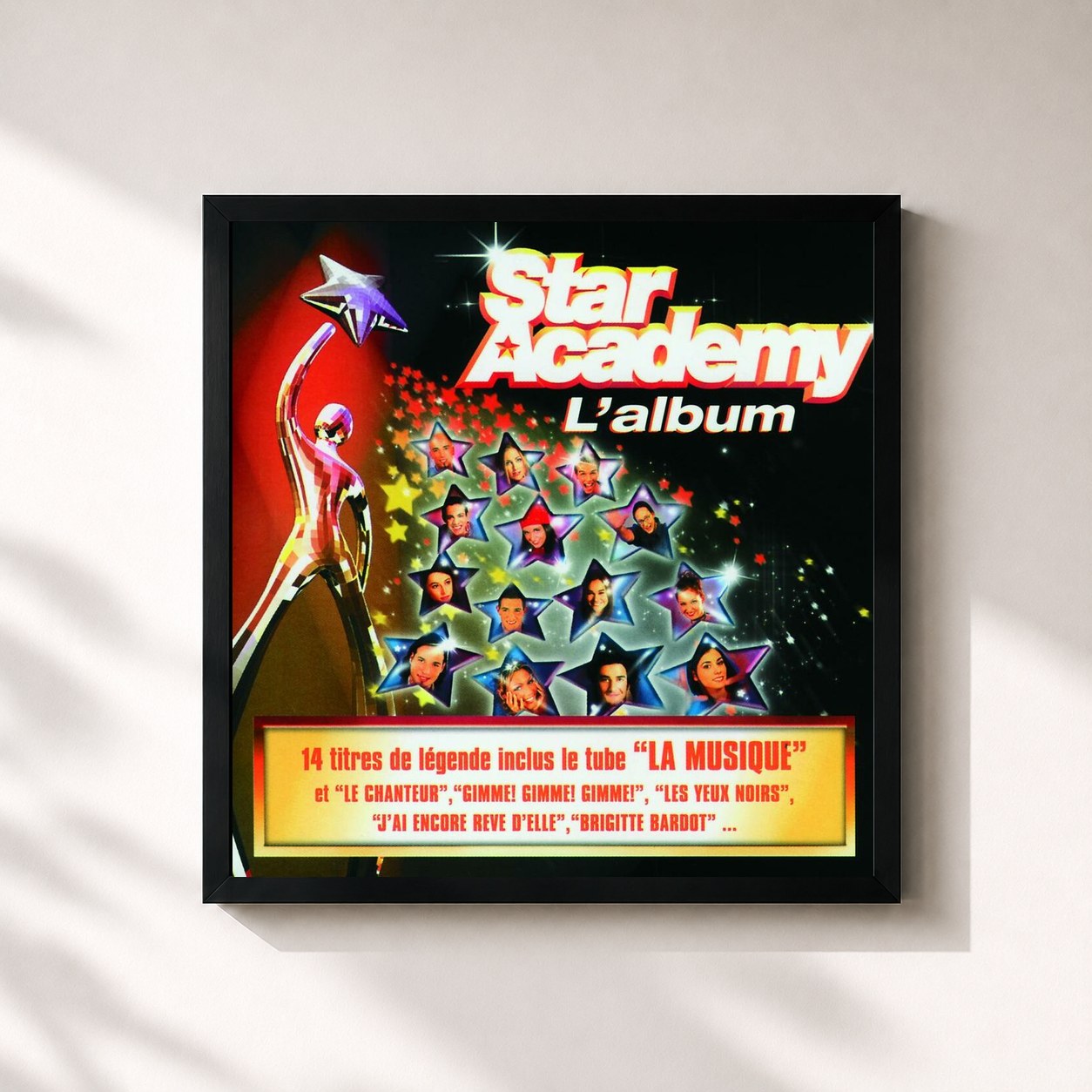 #noir Tableau carré de l'album Les Reprises de Star Academy, cadre noir 32x32 cm