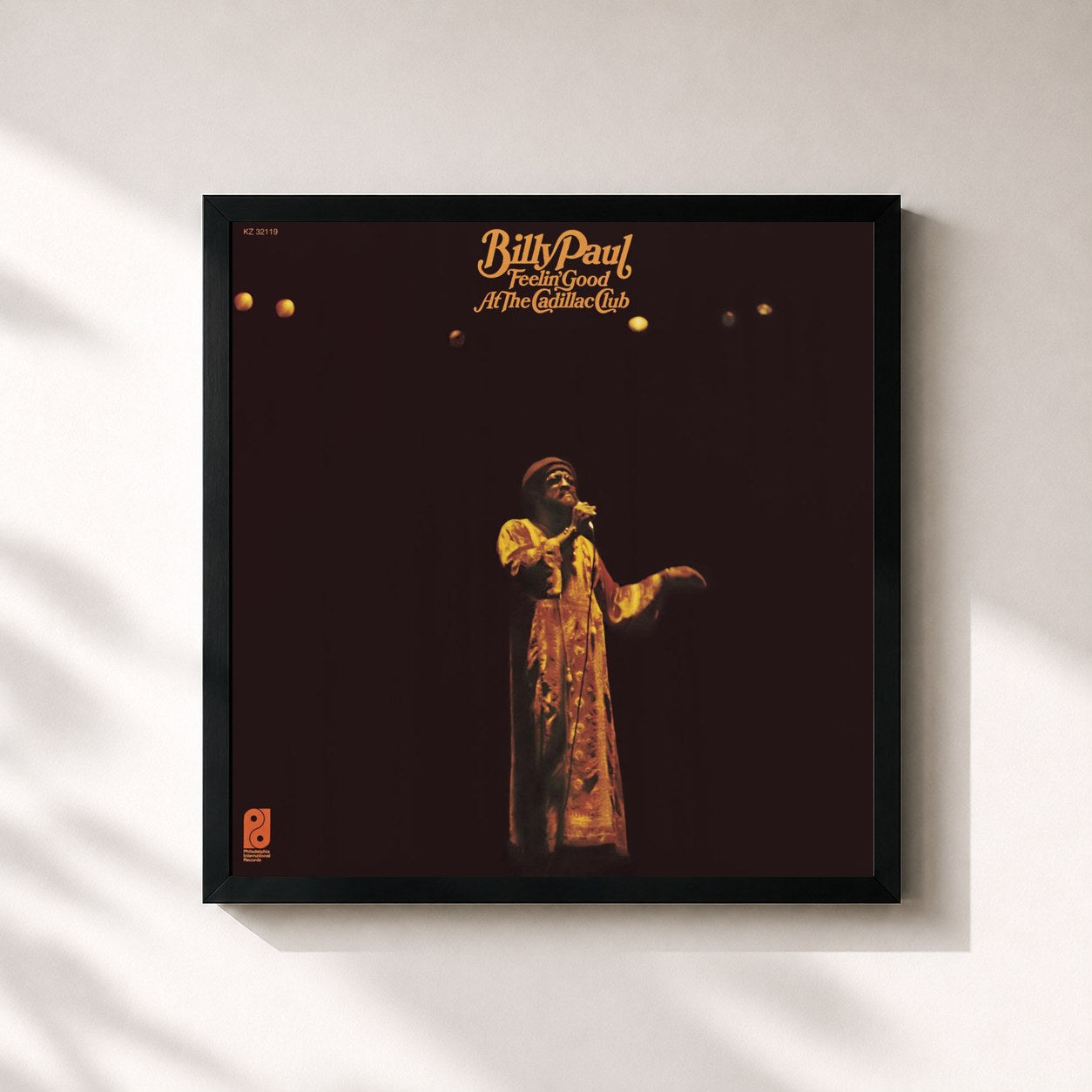 #noir Tableau carré de l'album Feelin' Good at the Cadillac Club de Billy Paul, cadre noir 32x32 cm