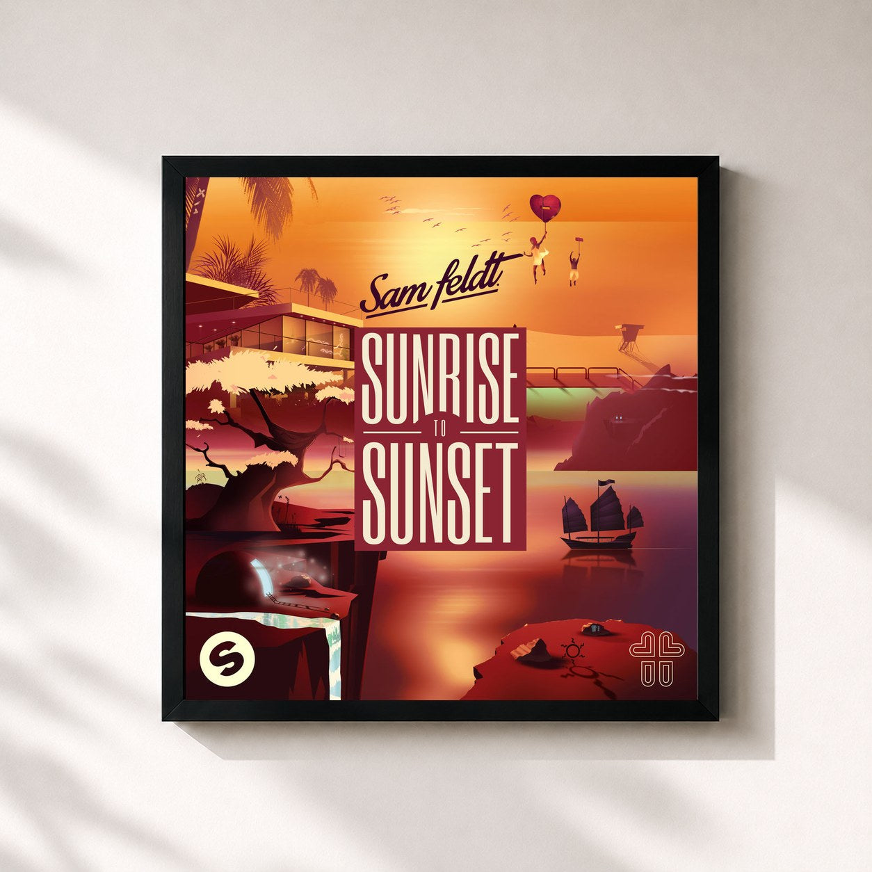 #noir Tableau carré de l'album Sunrise To Sunset de Sam Feldt, cadre noir 32x32 cm