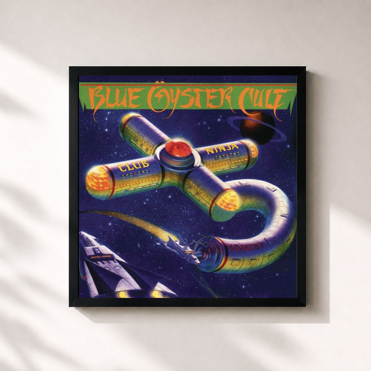 #noir Tableau carré de l'album Club Ninja de Blue Öyster Cult, cadre noir 32x32 cm