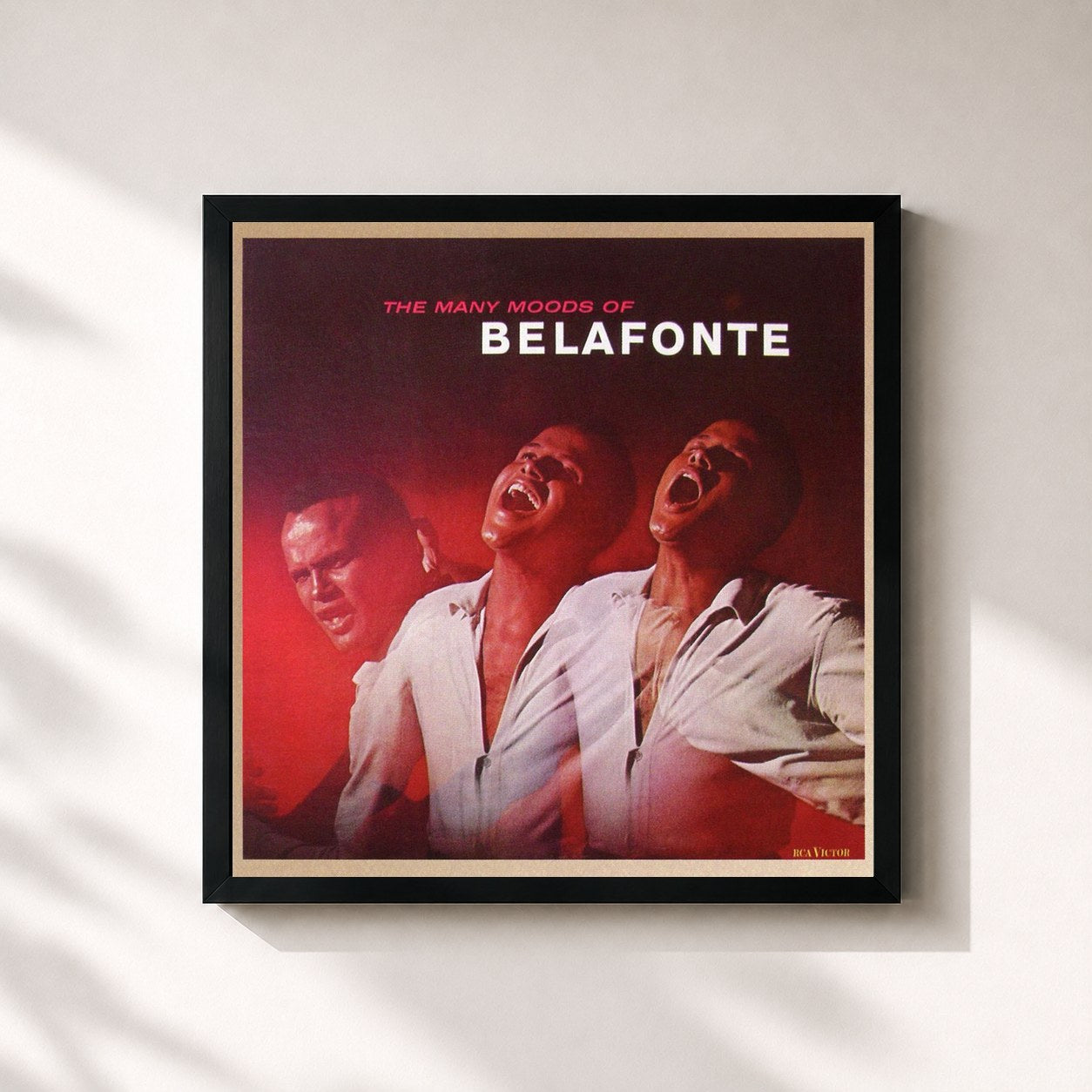 #noir Tableau carré de l'album The Many Moods Of Belafonte de Harry Belafonte, cadre noir 32x32 cm