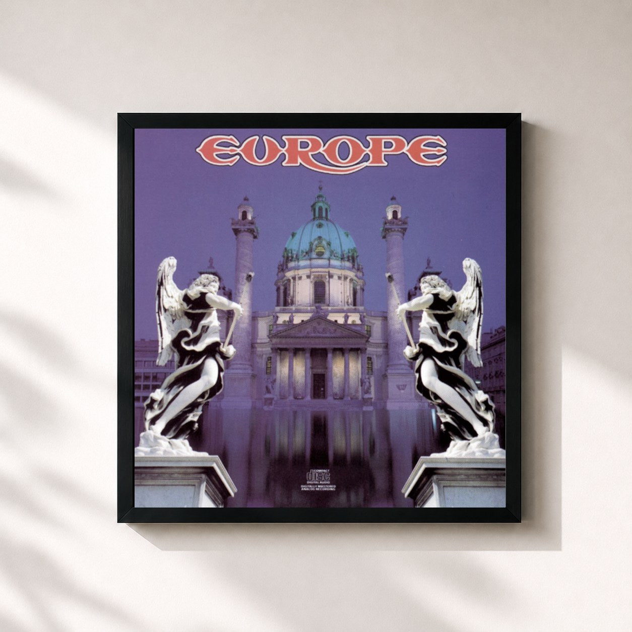 #noir Tableau carré de l'album EUROPE de Europe, cadre noir 32x32 cm