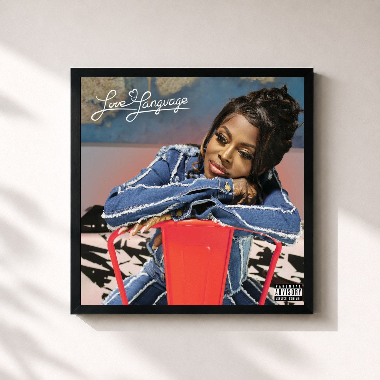 #noir Tableau carré de l'album Love Language de Angie Stone, cadre noir 32x32 cm