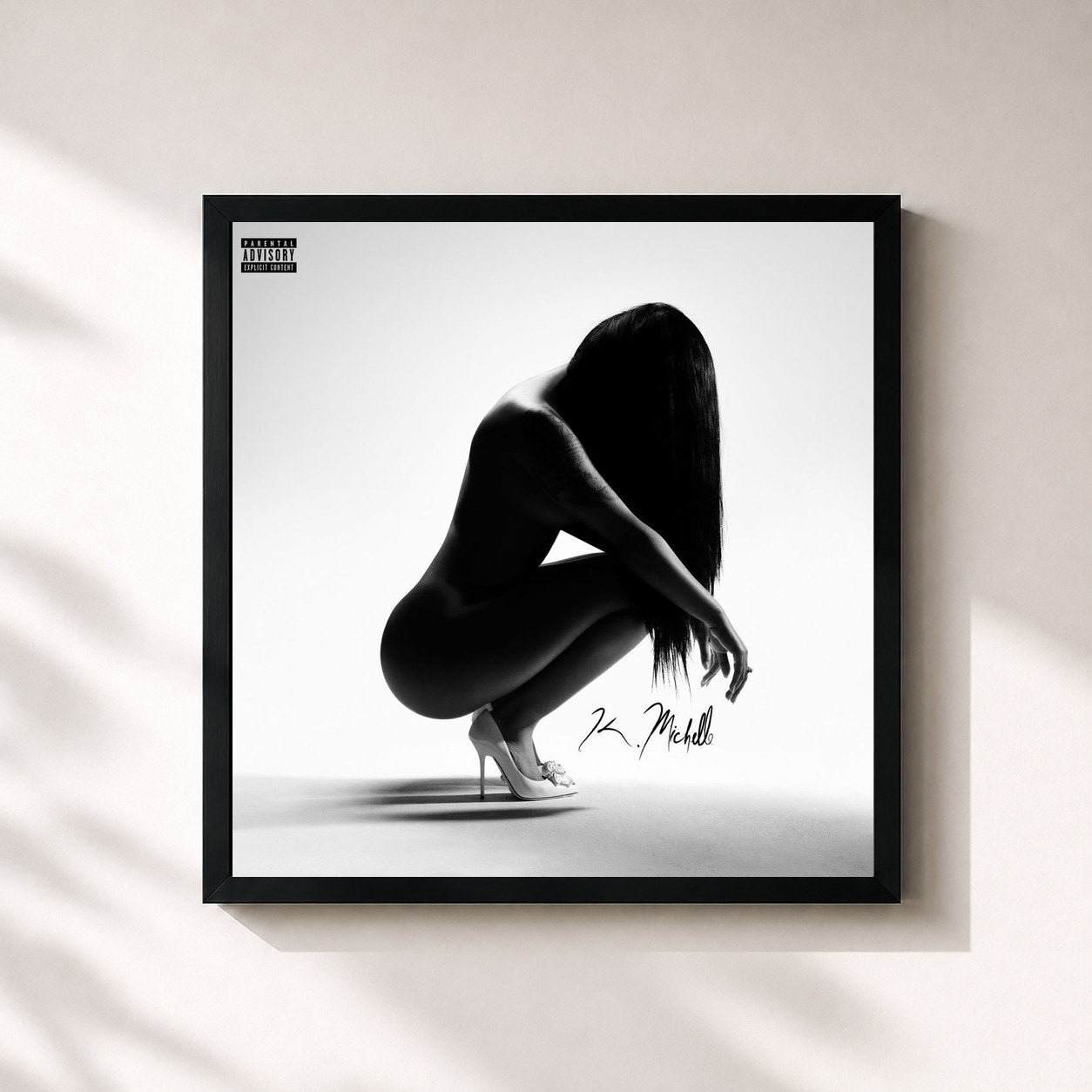 #noir Tableau carré de l'album Anybody Wanna Buy a Heart? de K. Michelle, cadre noir 32x32 cm