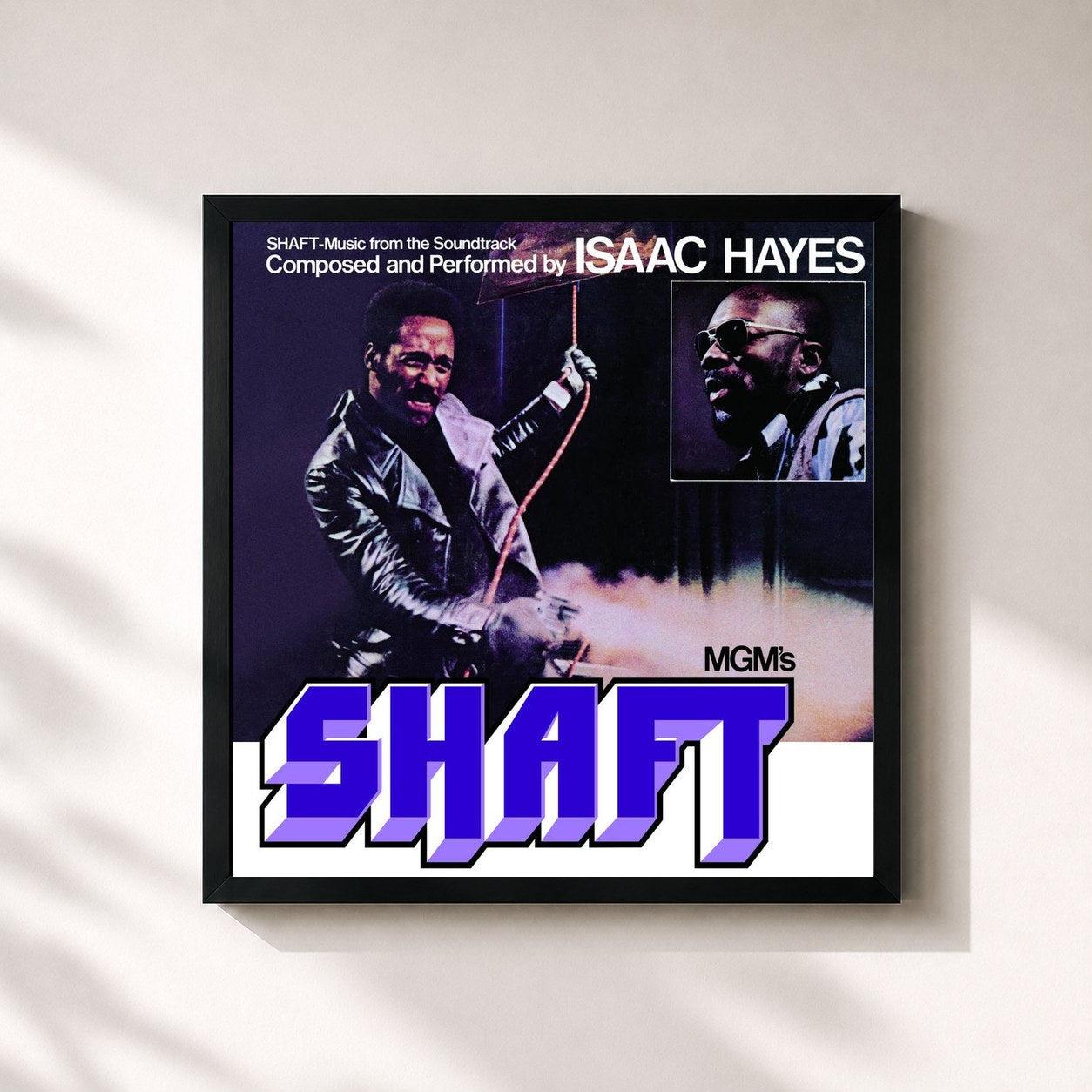 #noir Tableau carré de l'album Shaft (Deluxe Edition) de Isaac Hayes, cadre noir 32x32 cm